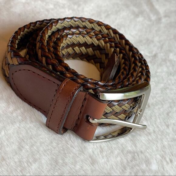 Brown Leather Woven Braided Leather Belt Size 42 - Picture 1 of 6